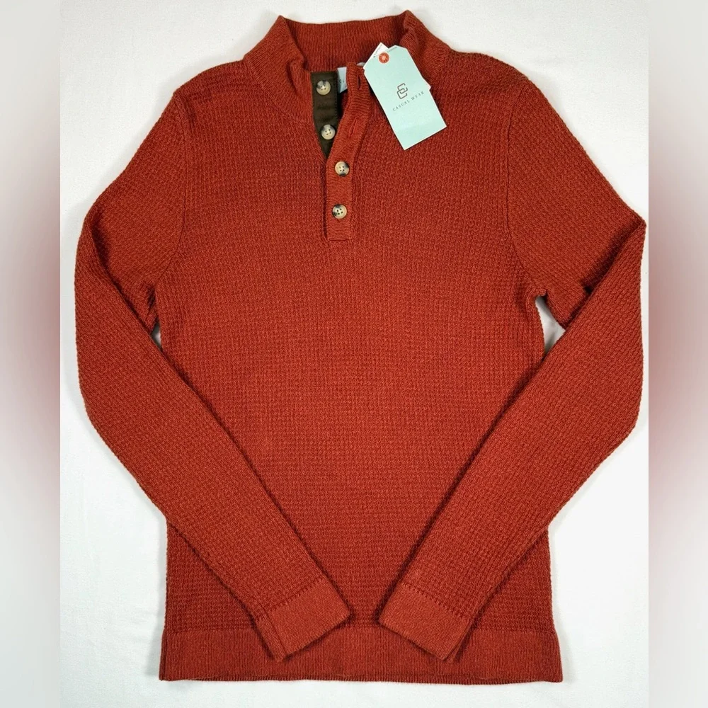 NWT‎ CLASS CLUB Boys’ Orange Waffle Knit Long Sleeve Henley Sweater Size 18-20